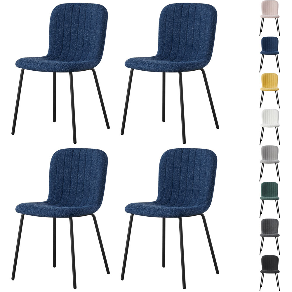Bella Set of 4 Blue Teddy Faux Fur Stitched Design Dining Chairs Image 7