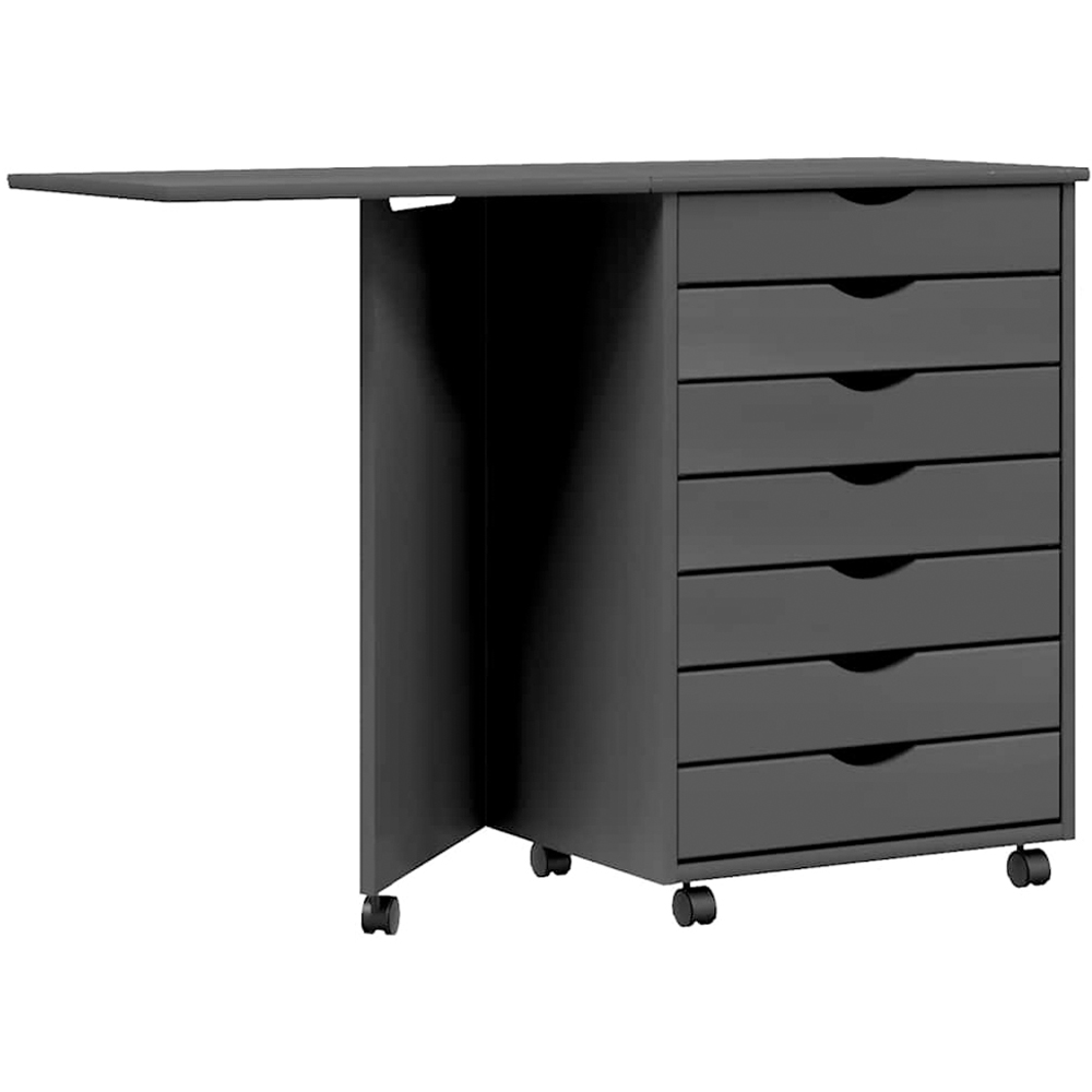 vidaXL Moss 7 Drawer Grey Solid Pine Wood Rolling Cabinet Image 2