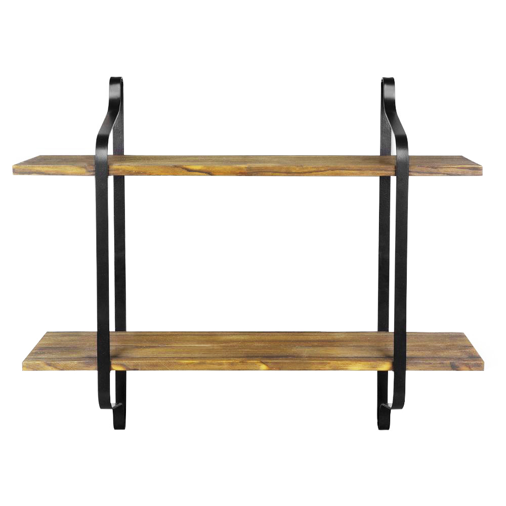 Living And Home WH0948 Wood Metal Frame & Wood 2-Tier Wall Mounted Floating Shelf Image 1