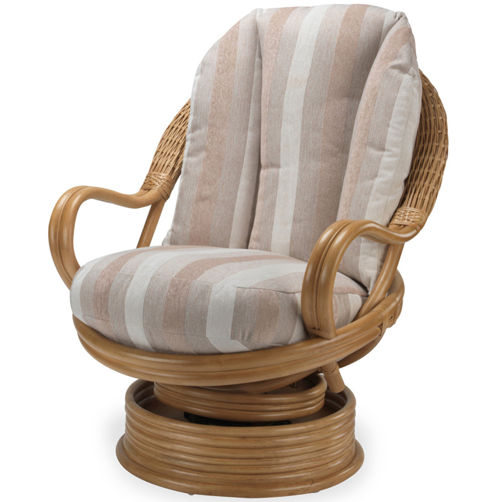 Desser Furniture Opera Light Oak Natural Rattan Duke Beige Stripe Swivel Rocking Chair Image 2