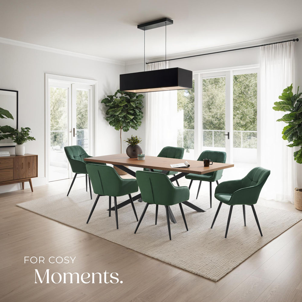 tectake Marilyn Set of 6 Dark Green and Black Quilted Velvet Dining Chair Image 8