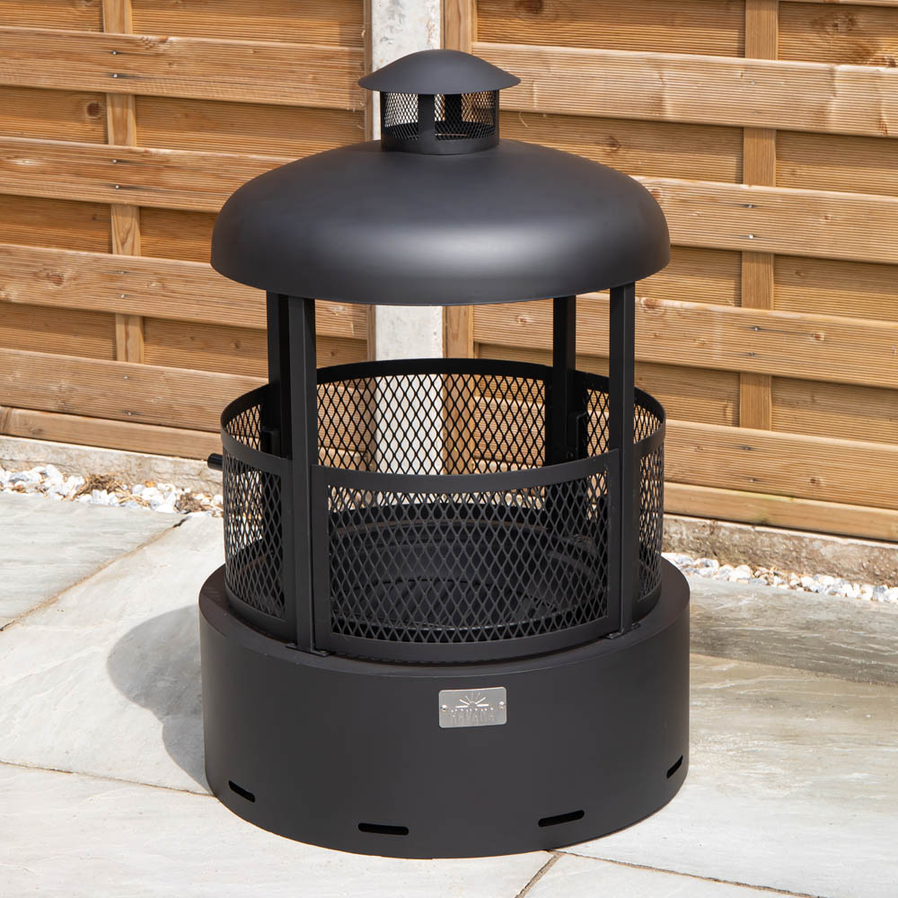 Samuel Alexander Black Steel Firedancer Chiminea Fire Pit with Fire Poker 80cm Image 6