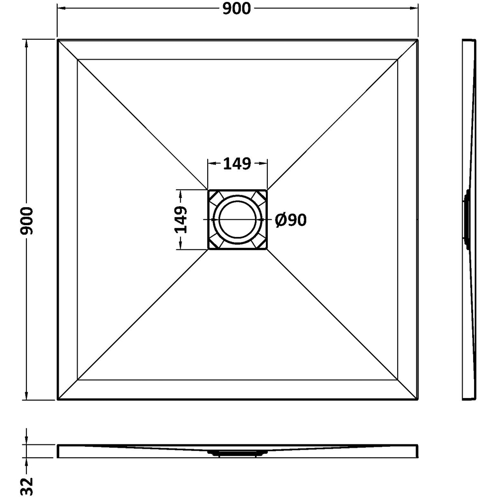 nuie Slate White Square Shower Tray 900 x 900mm Image 2