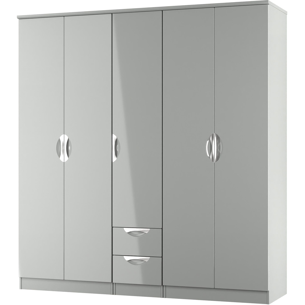Crowndale Camden 5 Door 2 Drawer Grey Gloss and Dusk Grey Wardrobe Ready Assembled Image 2