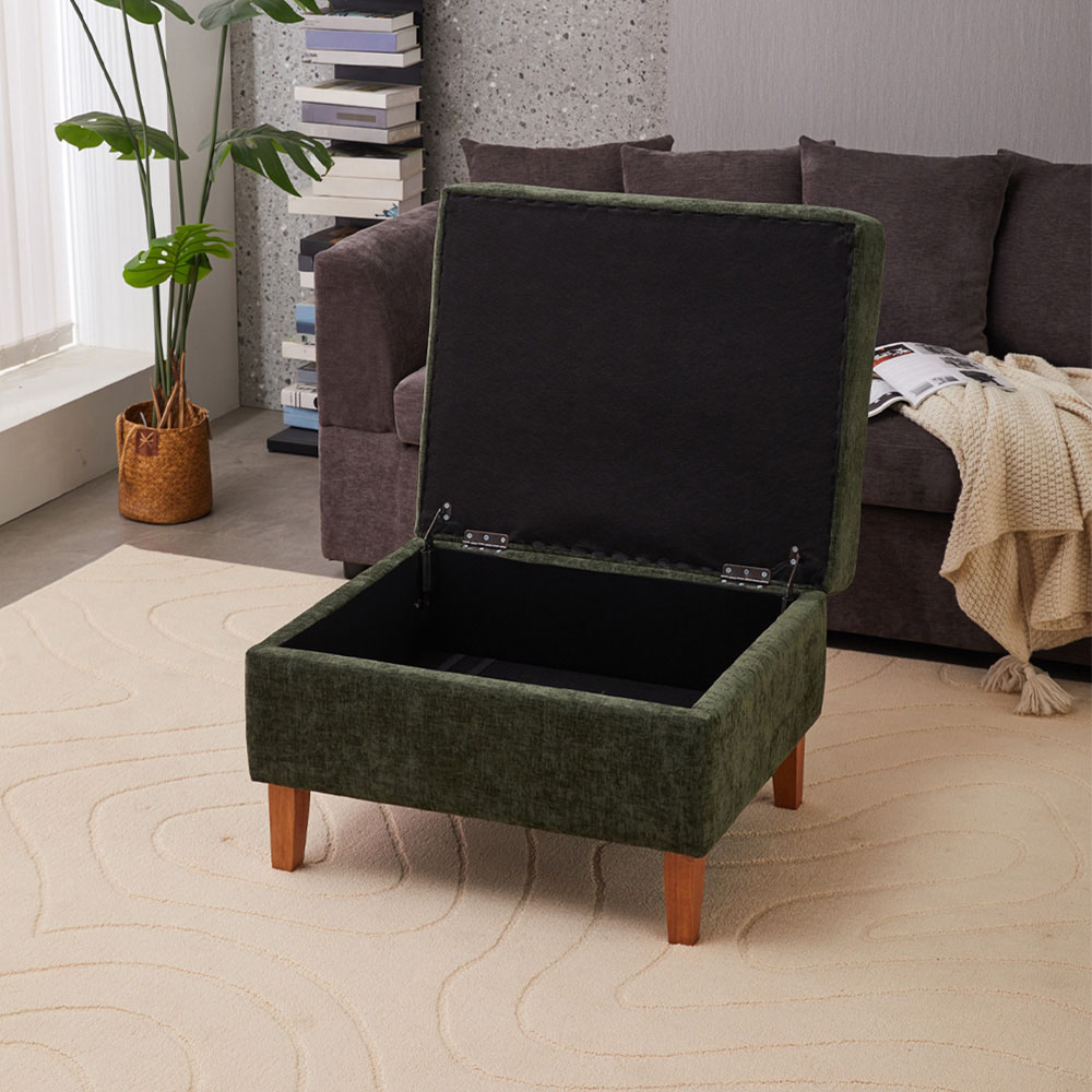 Living and Home Green Chenille Ottoman Stool Image 7