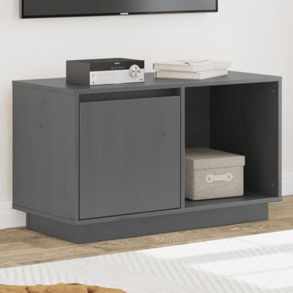 vidaXL Single Door Single Shelf Grey Solid Pine Wood TV Cabinet Image 1