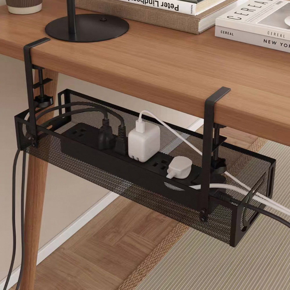 Home & Outdoor Direct Black Under Desk Clamp On Mesh Cable Management Tray 39cm Image 2