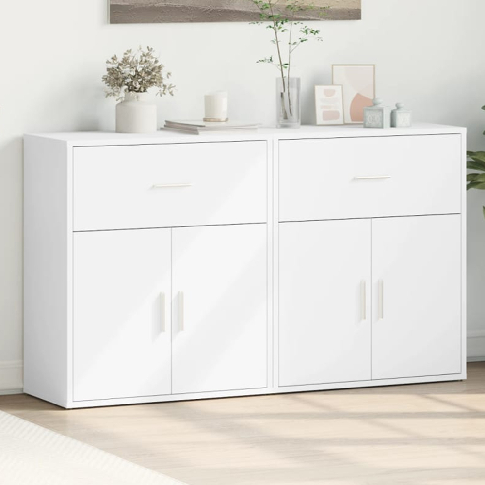vidaXL 2 Door Single Drawer White Sideboard Set of 2 Image 1