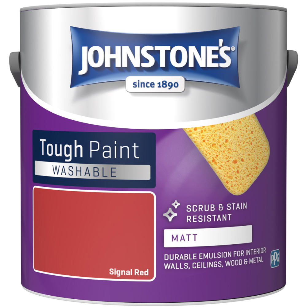 Johnstone's Washable Signal Red Matt Paint 2.5L Image 2