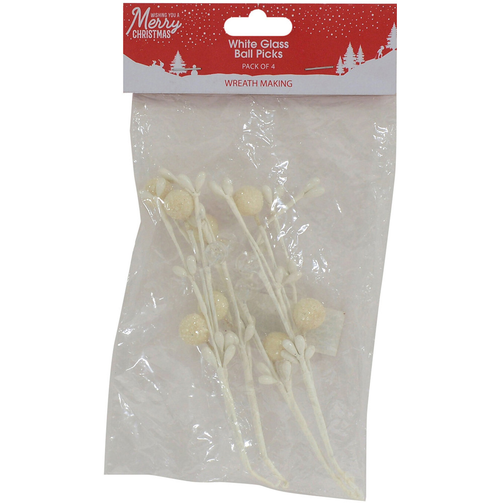 Pack of 4 White Glass Ball Picks Image