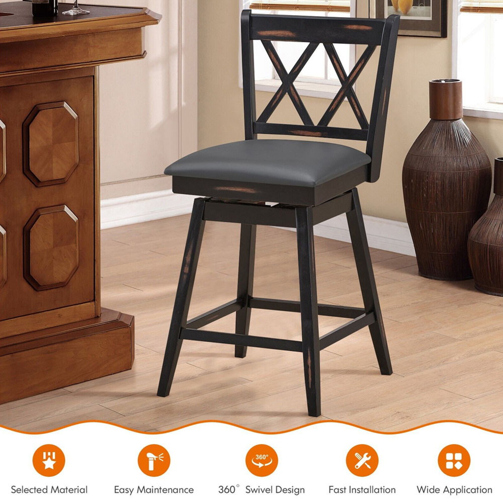 Costway Black Counter Height Bar Stool Set of 2 Image 3