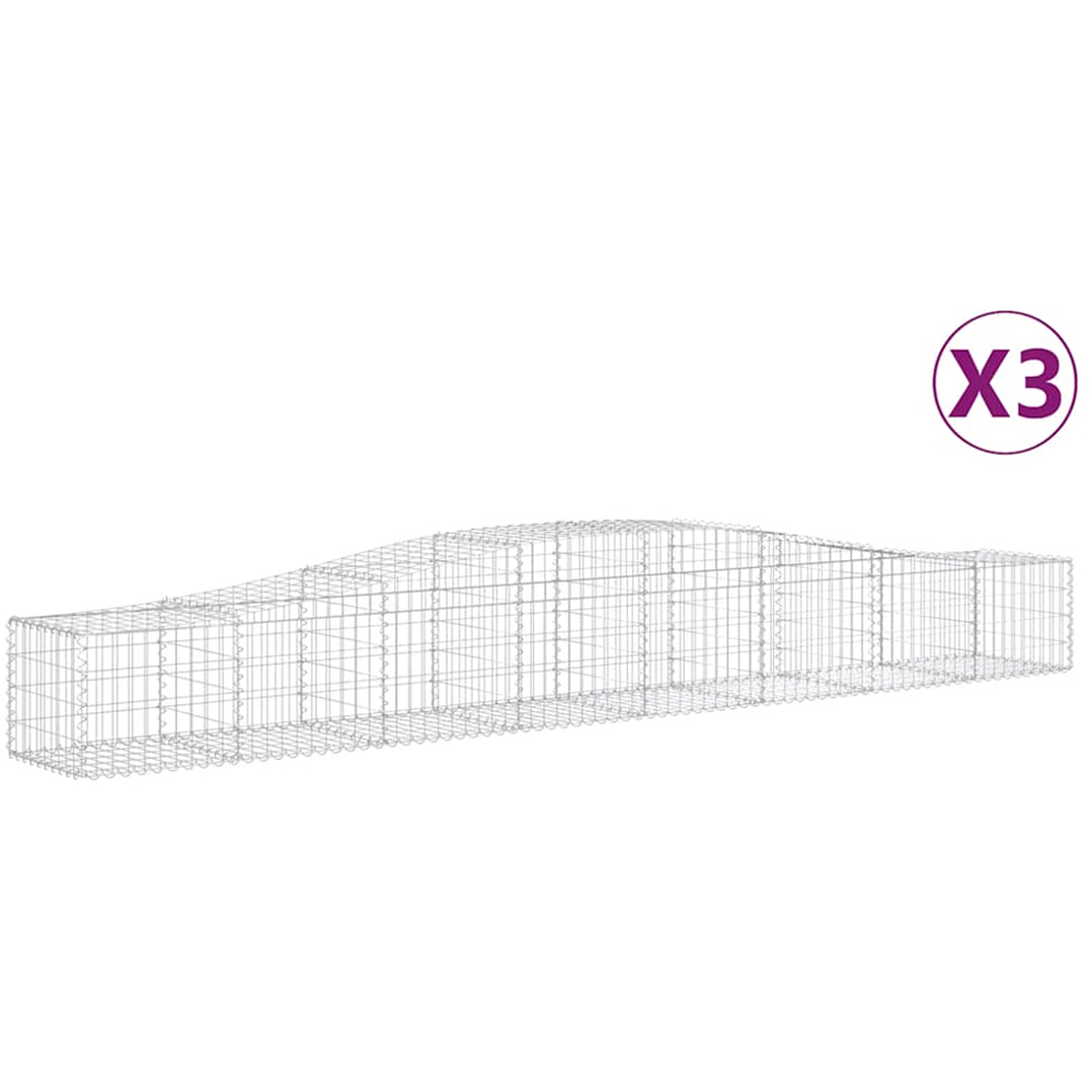 vidaXL Silver Galvanised Iron Arched Gabion Basket 400 x 50 x 40/60cm 3 Pack Image 4