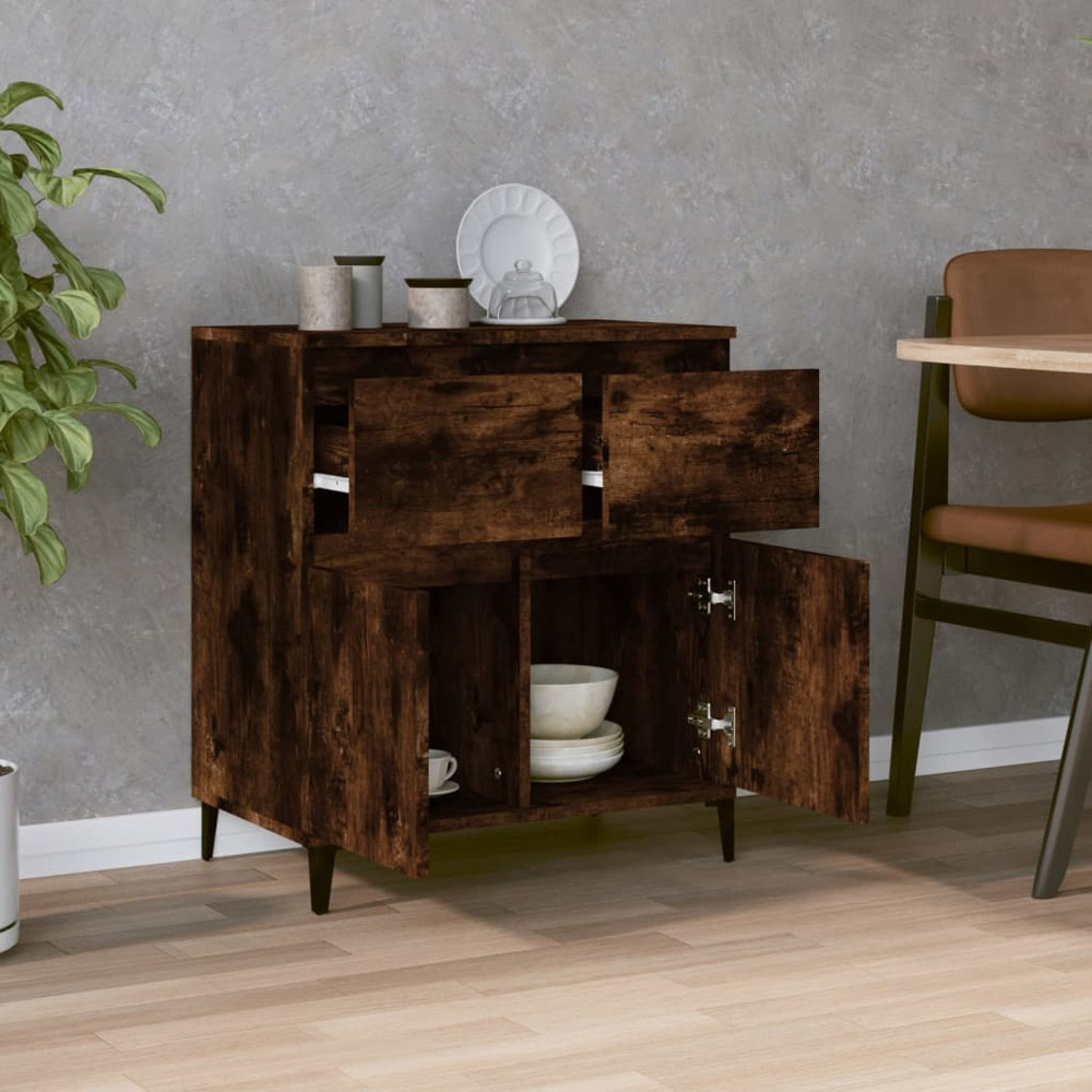 vidaXL 2 Door 2 Drawer Smoked Oak Small Sideboard Image 3