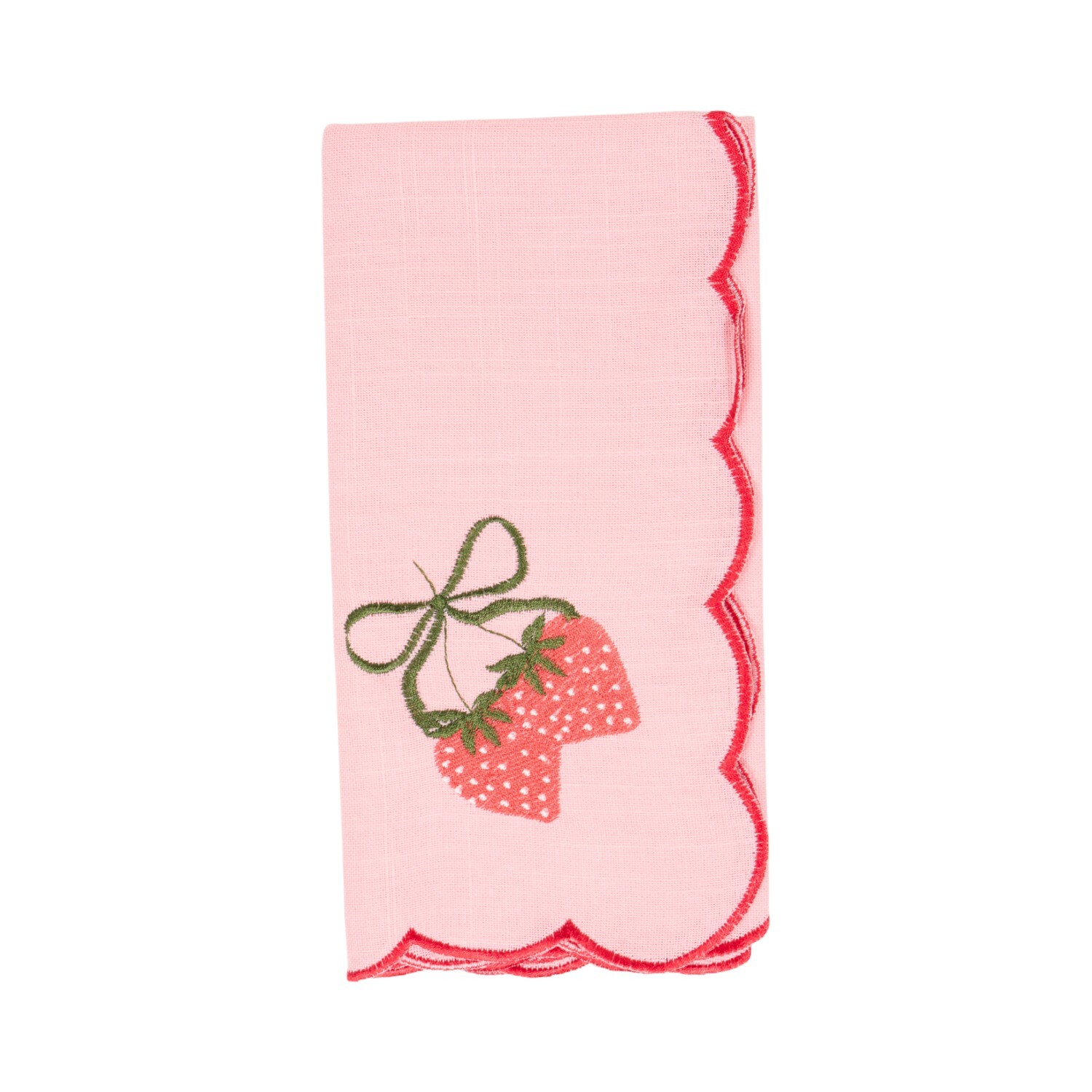Pack of 4 Embroidered Strawberry Napkins Pink Image 4
