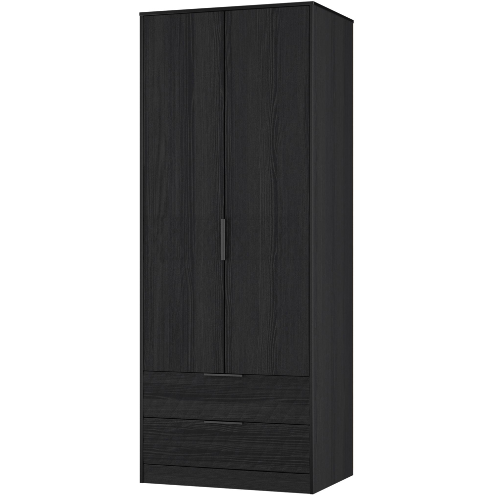 Crowndale Harlequin 2 Door 2 Drawer Black Ash Tall Wardrobe Ready Assembled Image 2