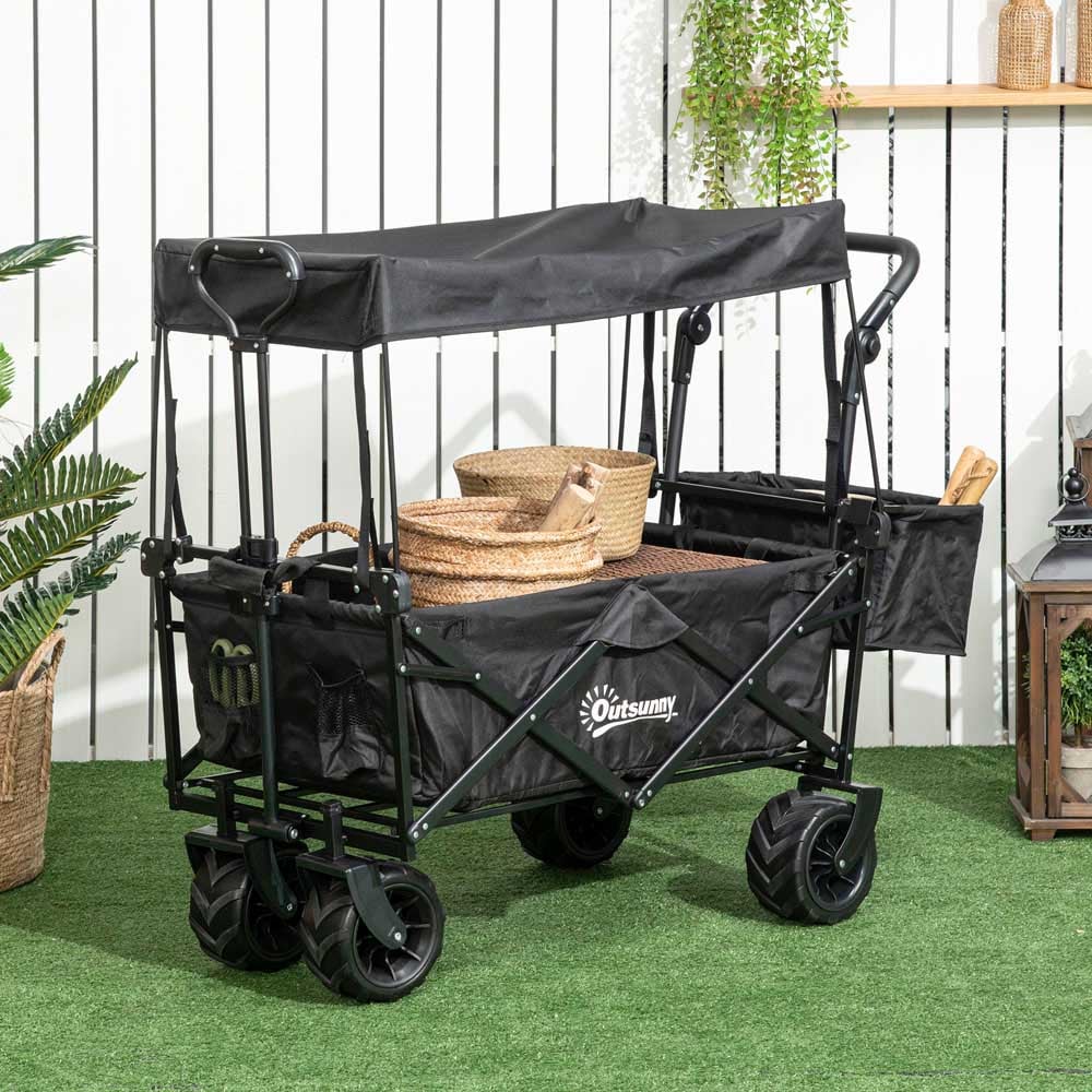 Outsunny Folding Trolley Cart Black Image 2