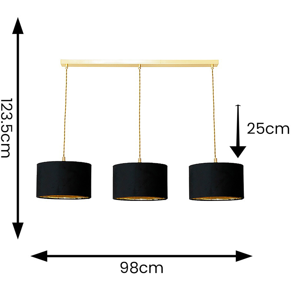 ValueLights Reni Black Velvet and Gold Shade 3 Drop Bar Gold Diner LED Ceiling Lights Image 7