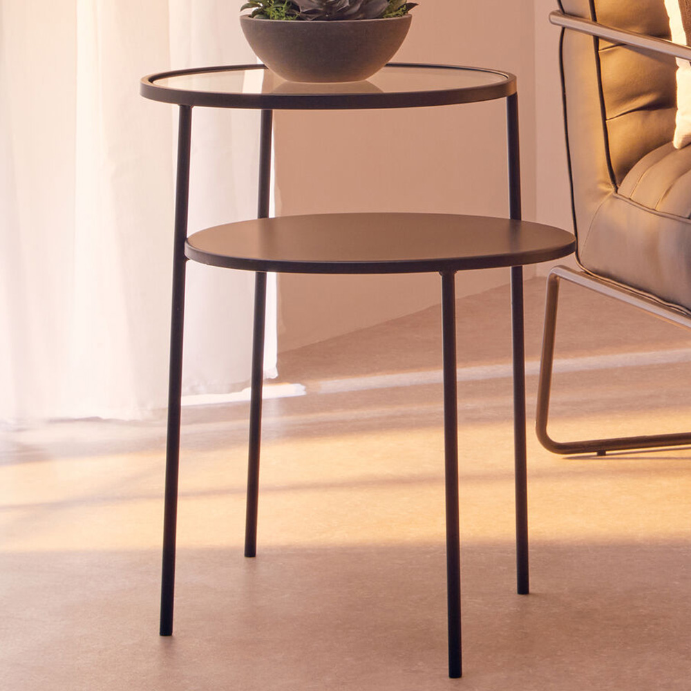 Premier Housewares Layered Metal Round Side Table with Glass Tabletop Image 1