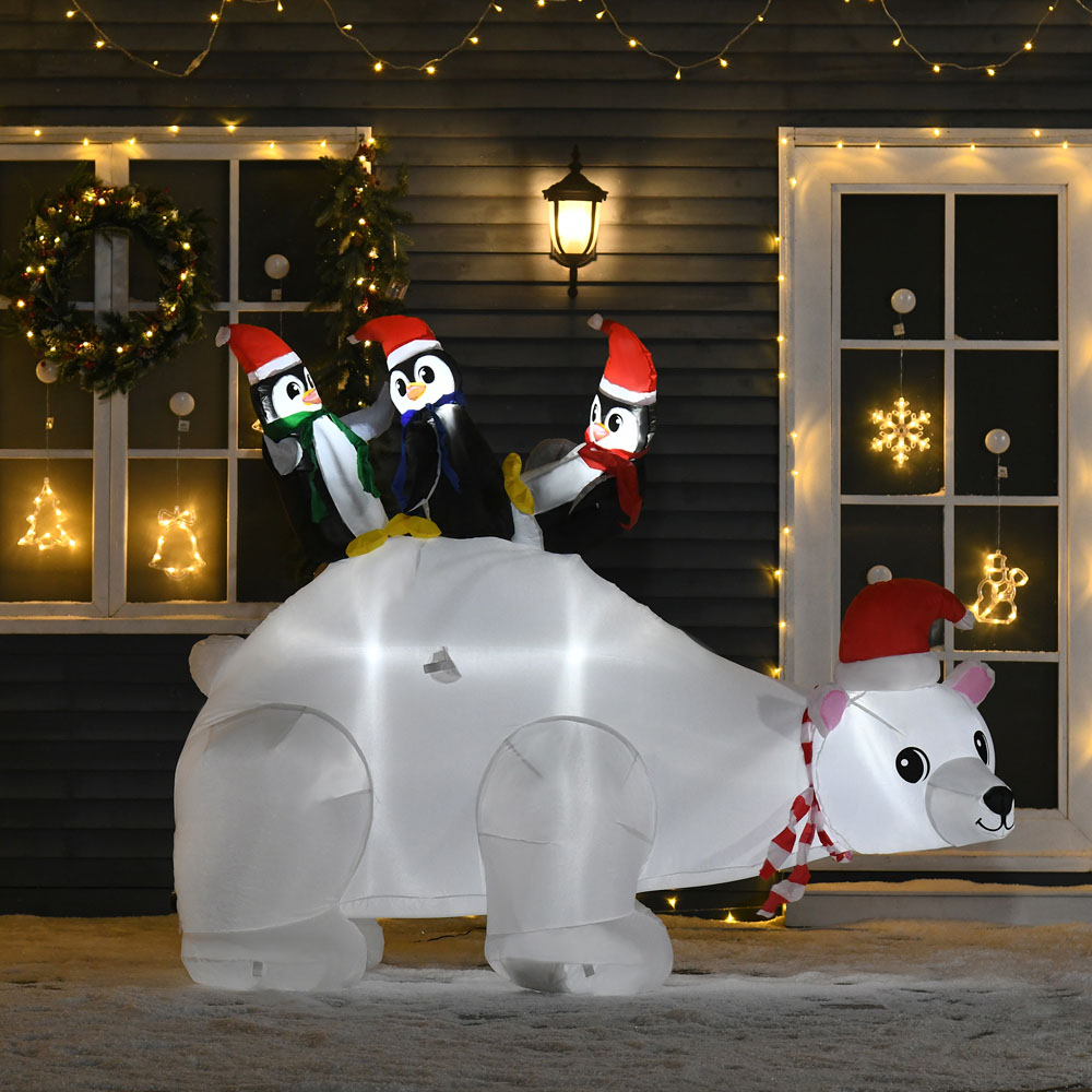 Everglow LED Inflatable Christmas Polar Bear with Penguins Decoration 4.9ft Image 1