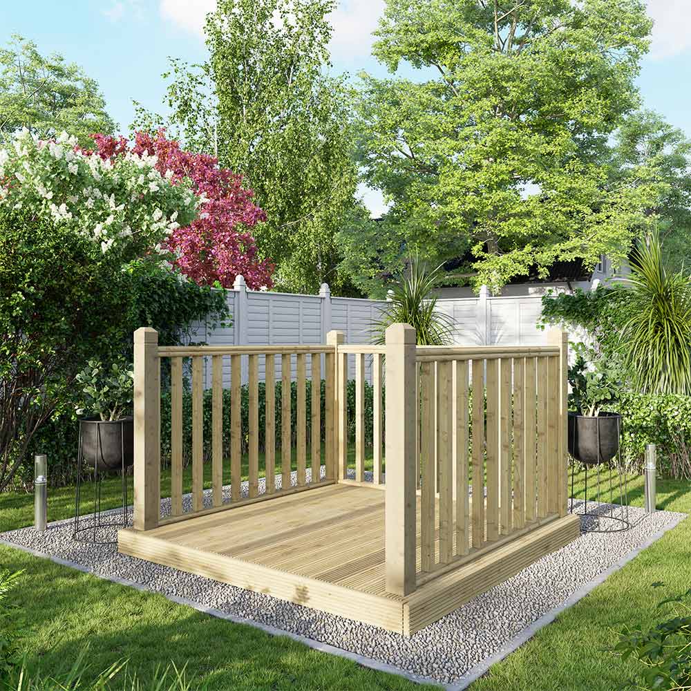 Power 6 x 6ft Timber Decking Kit With Handrails On 3 Sides Image 2