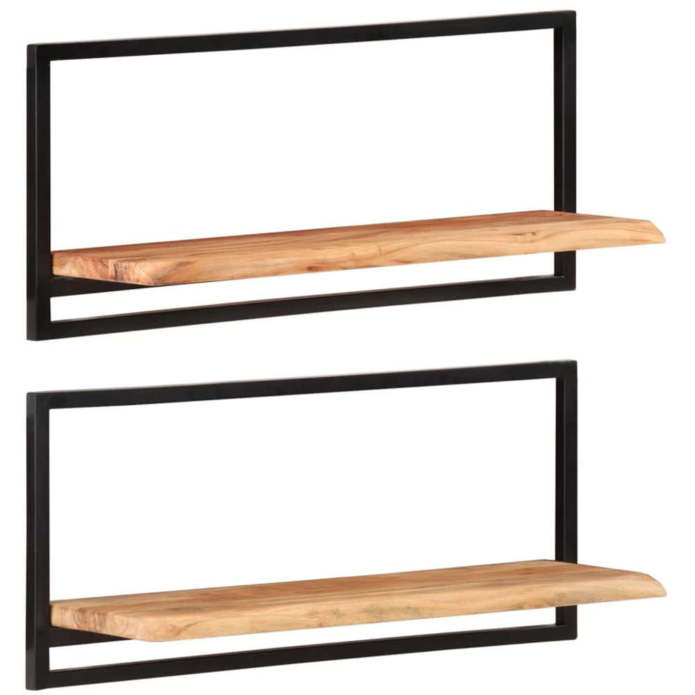 vidaXL 80 x 25 x 35cm Solid Acacia Wood and Steel Wall Shelf 2 Pack Image 4