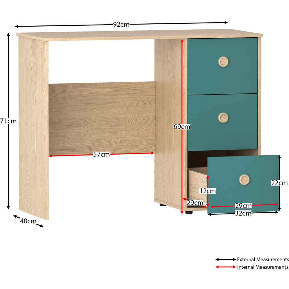 Junior Vida Neptune 3 Drawer Blue and Oak Desk Image 7