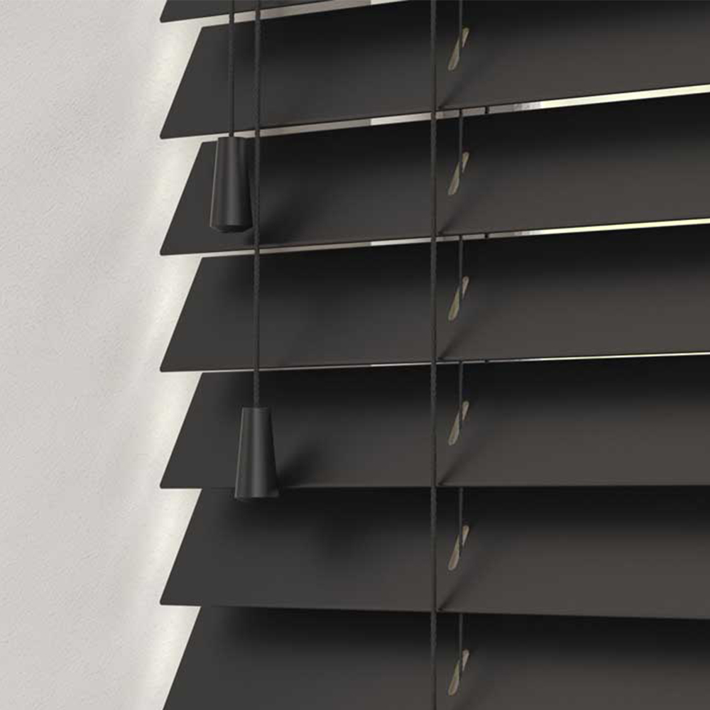 New Edge Blinds Wooden Venetian Blinds with Strings Ink Black 120cm | Wilko