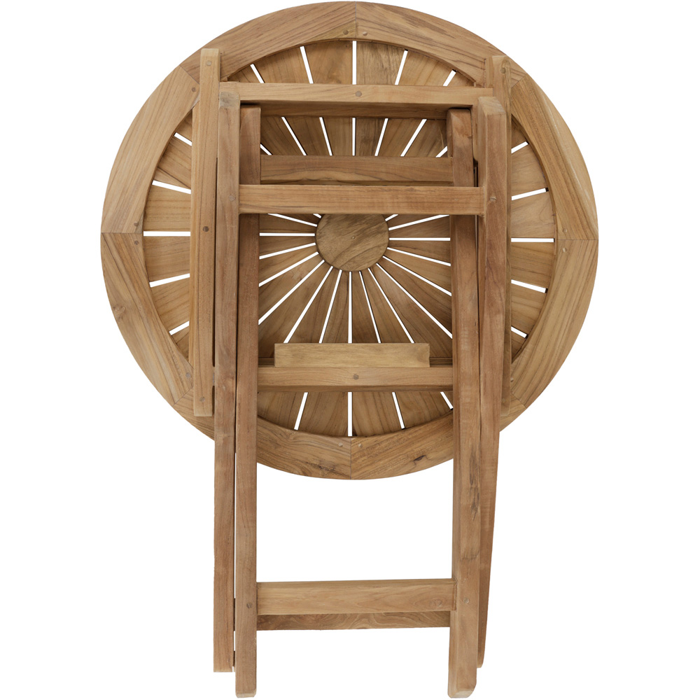 Charles Bentley Teak Wood Foldable Round Slatted Sundial Top Garden Bistro Table Image 5