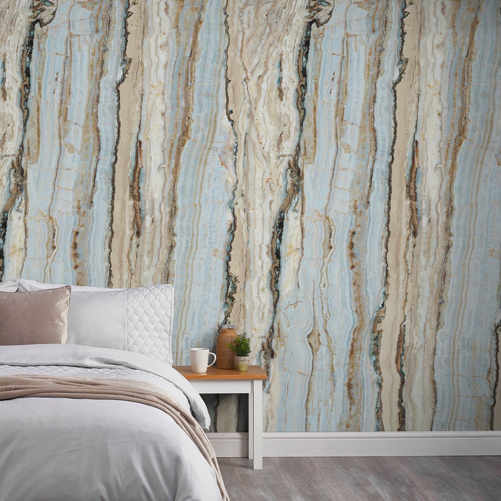 Grandeco Vertical Marble Blue 3 Lane Wall Mural Image 1