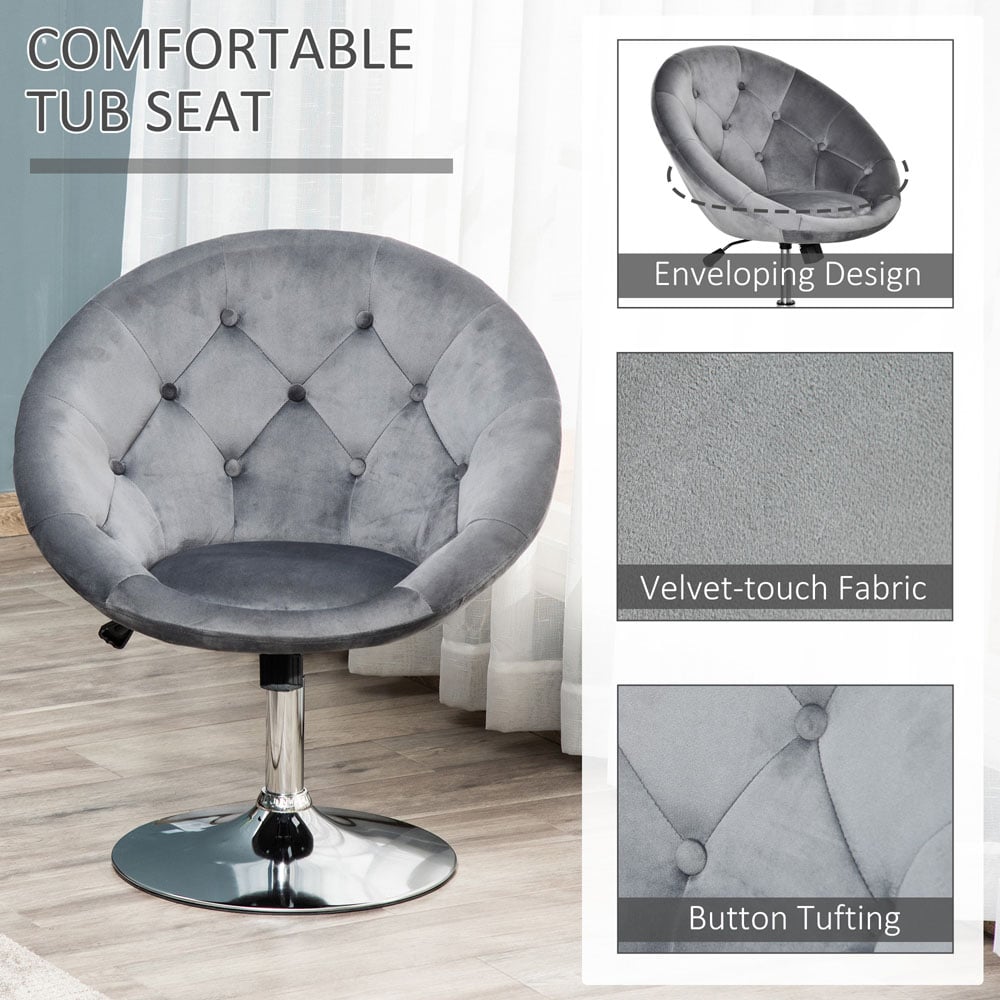 Portland Grey Velvet Touch Tufted Height Adjustable Bar Stool Image 4