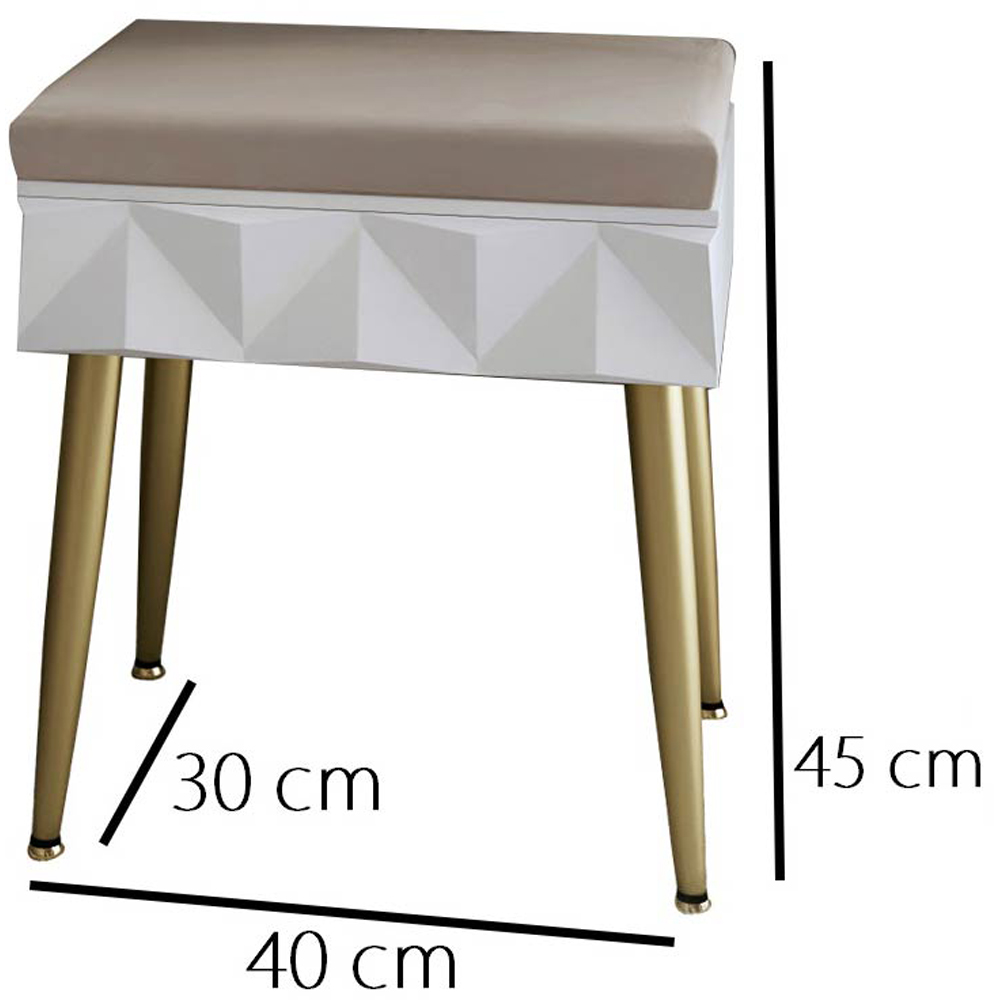 CARME Home Montana White and Gold Padded Velvet Storage Stool Image 7