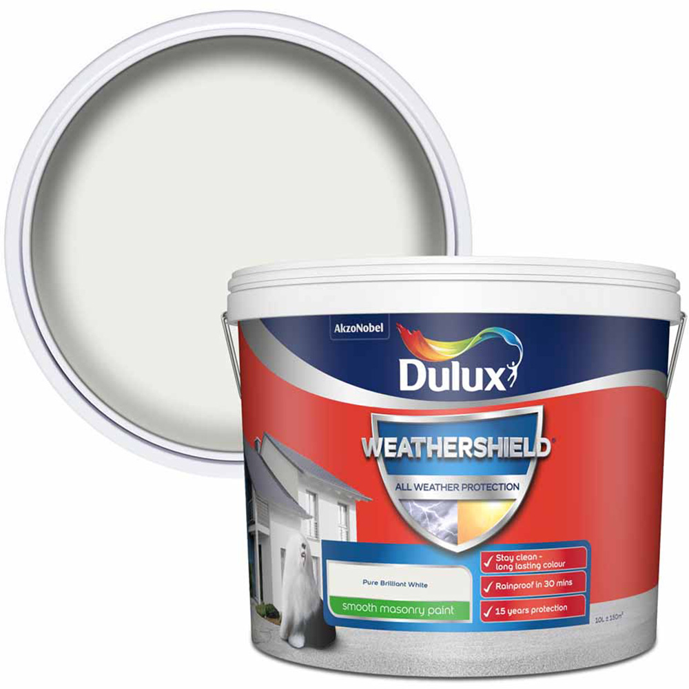Dulux WeatherShield Pure Brilliant White Smooth Masonry Paint 10L Image 2