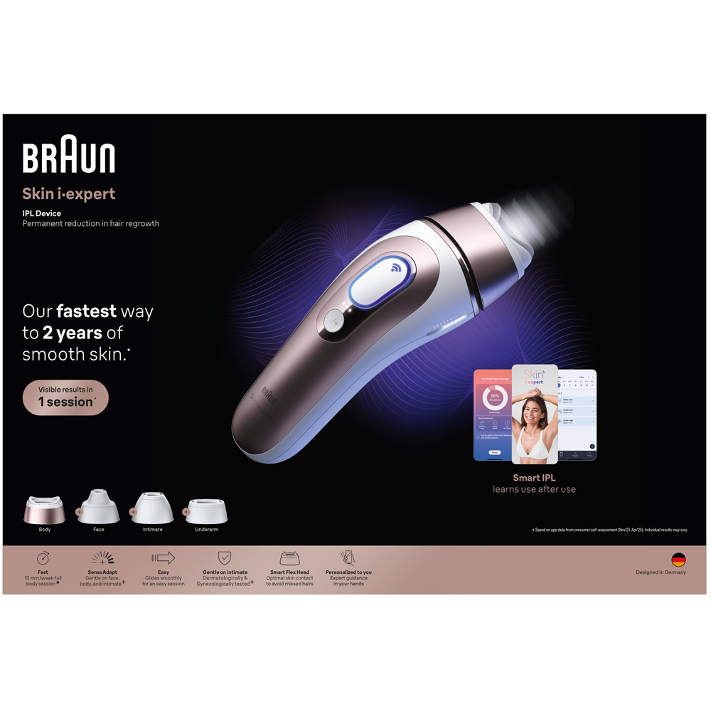 Braun Skin i·expert Smart Laser IPL Hair Removal Device with Free App and 4 Smart Heads Image 3