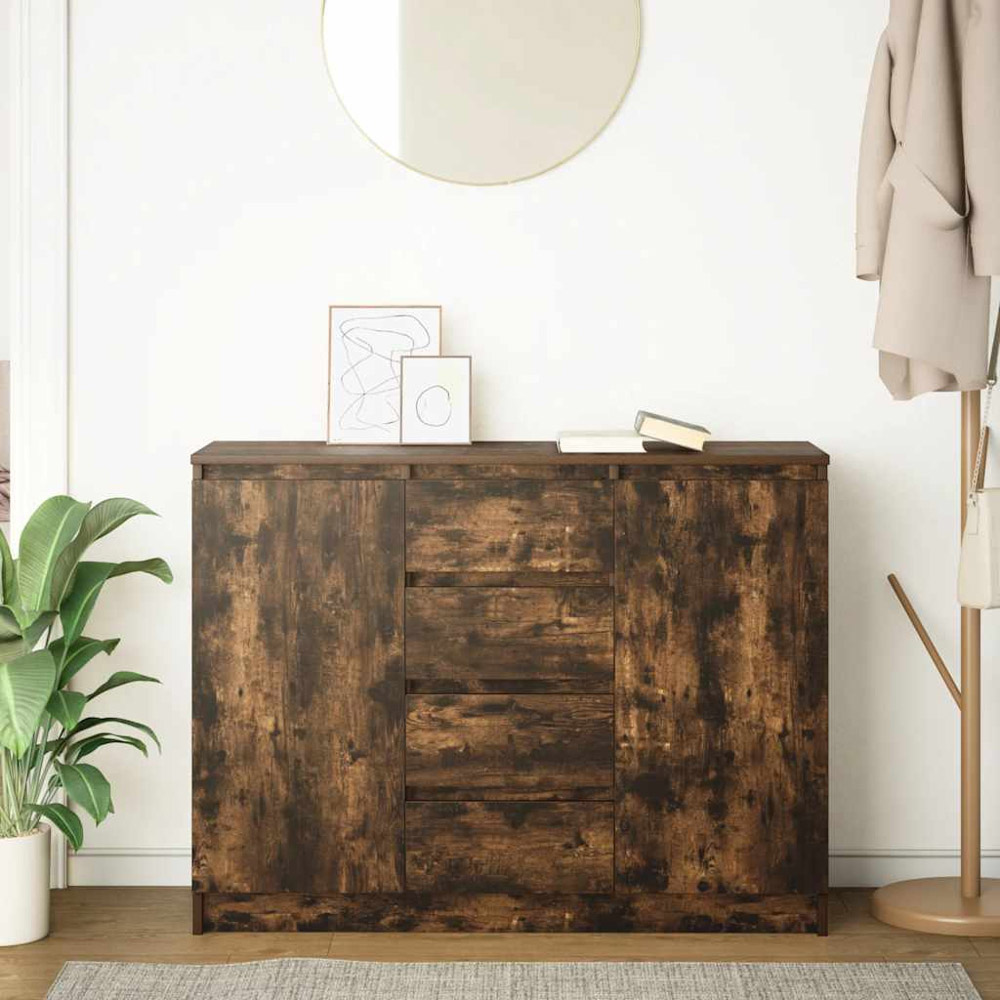 vidaXL 2 Door 4 Drawer Smoked Oak Sideboard Image 3