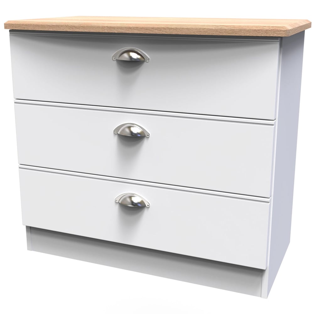 Crowndale Victoria 3 Drawer White Ash and Oak Chest of Drawers Image 4