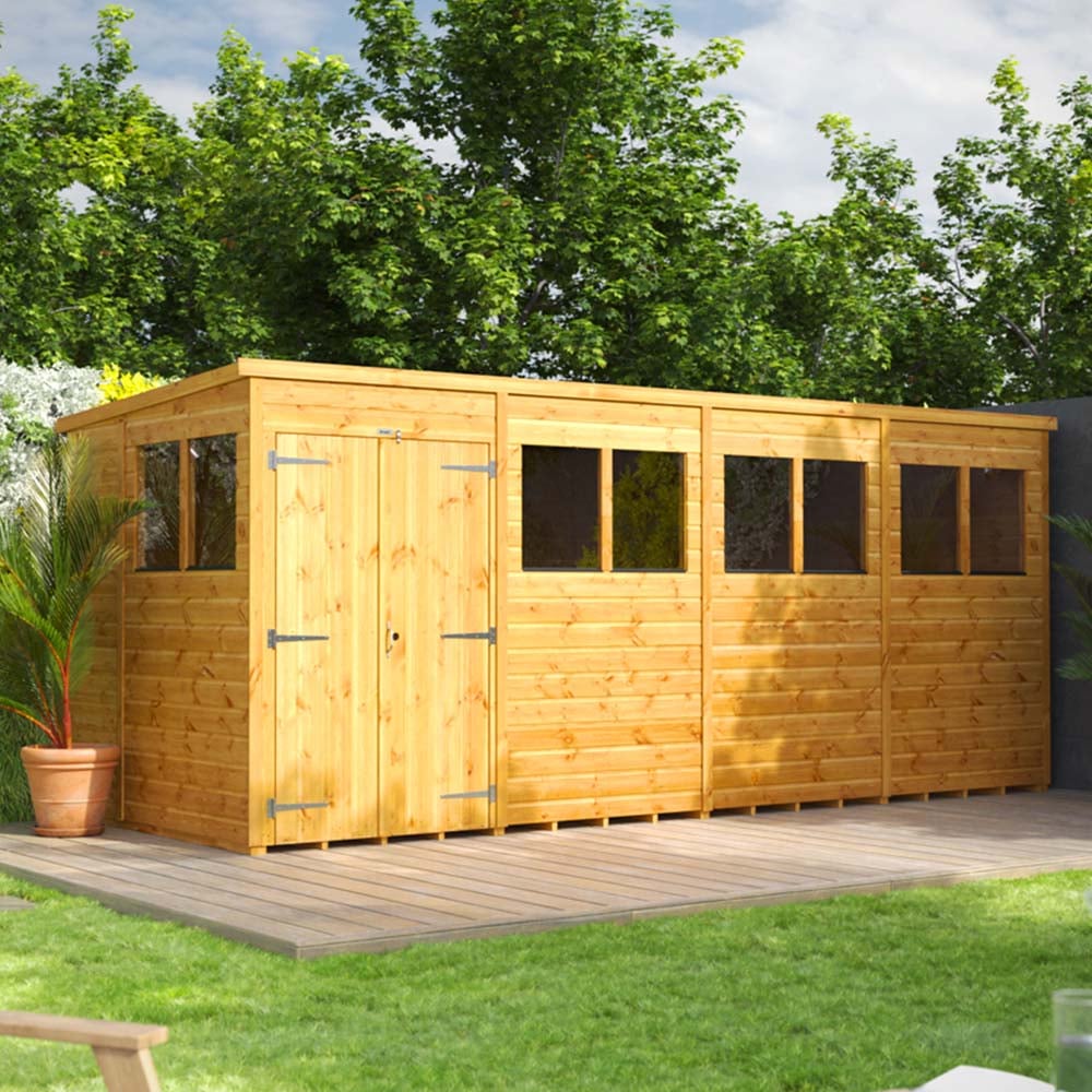 Power Sheds 16 x 6ft Double Door Pent Wooden Shed Image 2