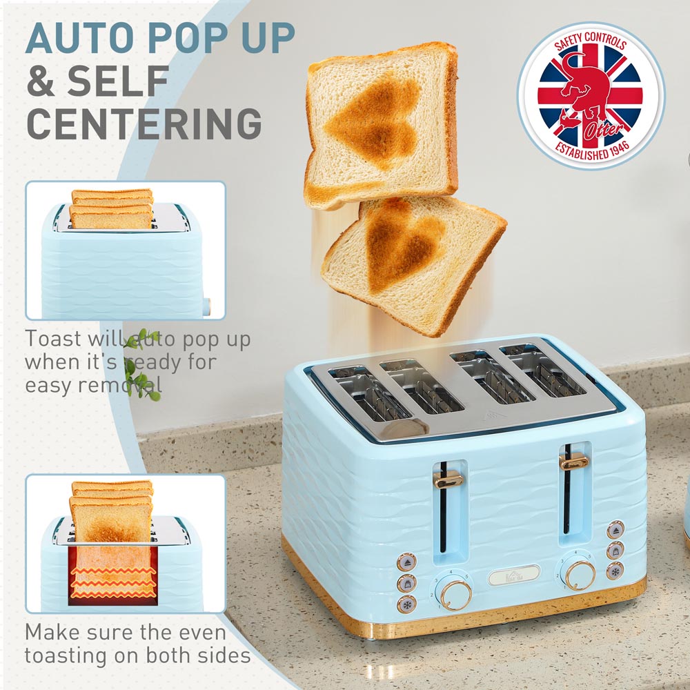 HOMCOM 800-162V72LB Light Blue 1.7L Kettle and 4 Slice Toaster Set Image 6