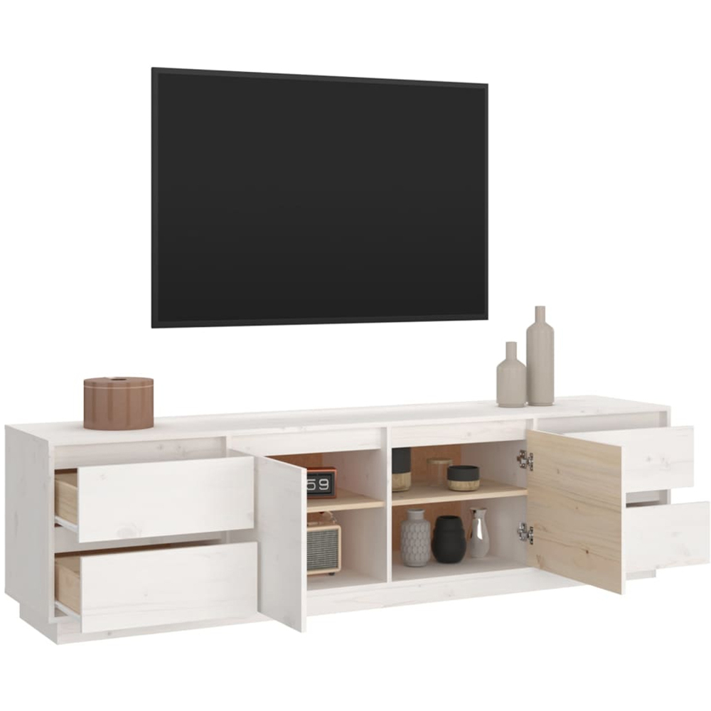 vidaXL 2 Door 4 Drawer White Solid Pine Wood TV Cabinet Image 4