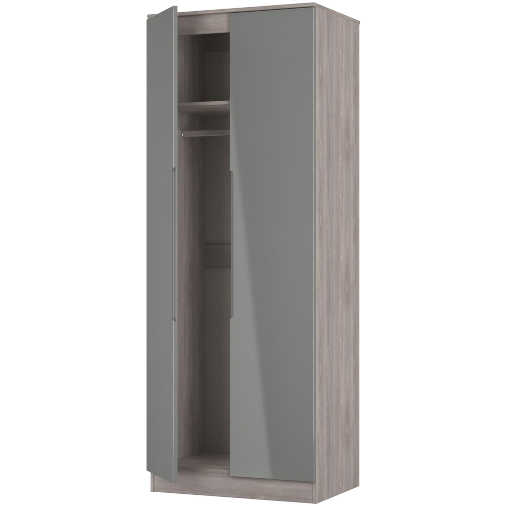 Crowndale Milan 2 Door Grey Gloss and Grey Oak Tall Wardrobe Ready Assembled Image 6