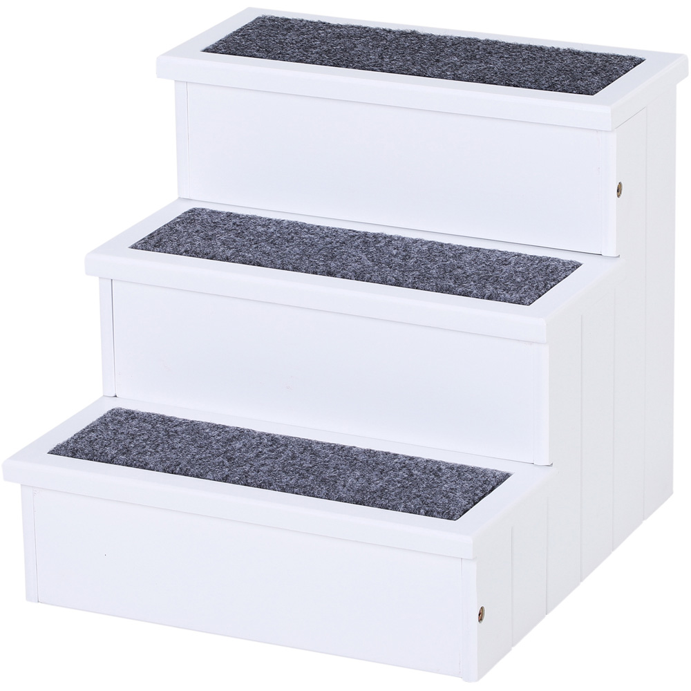PawHut White 3 Step Wooden Dog Steps Pet Stairs with Storage Image 1