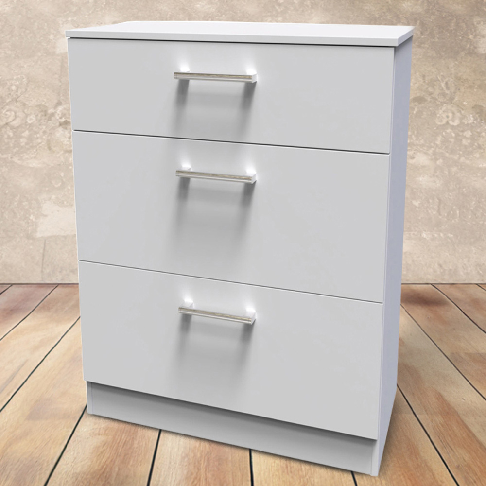 Crowndale Devon 3 Drawer Grey Matt Deep Chest of Drawers Image 1