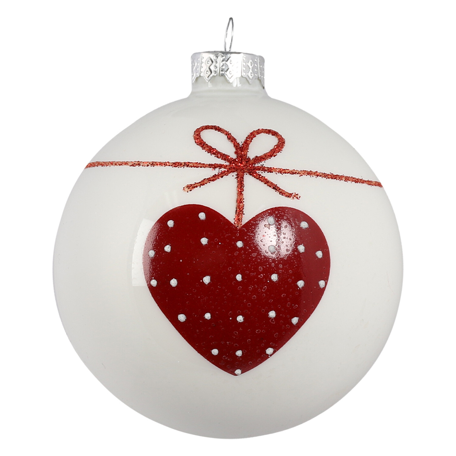 Set of 6 Red and White Glass Baubles - Red Image 1