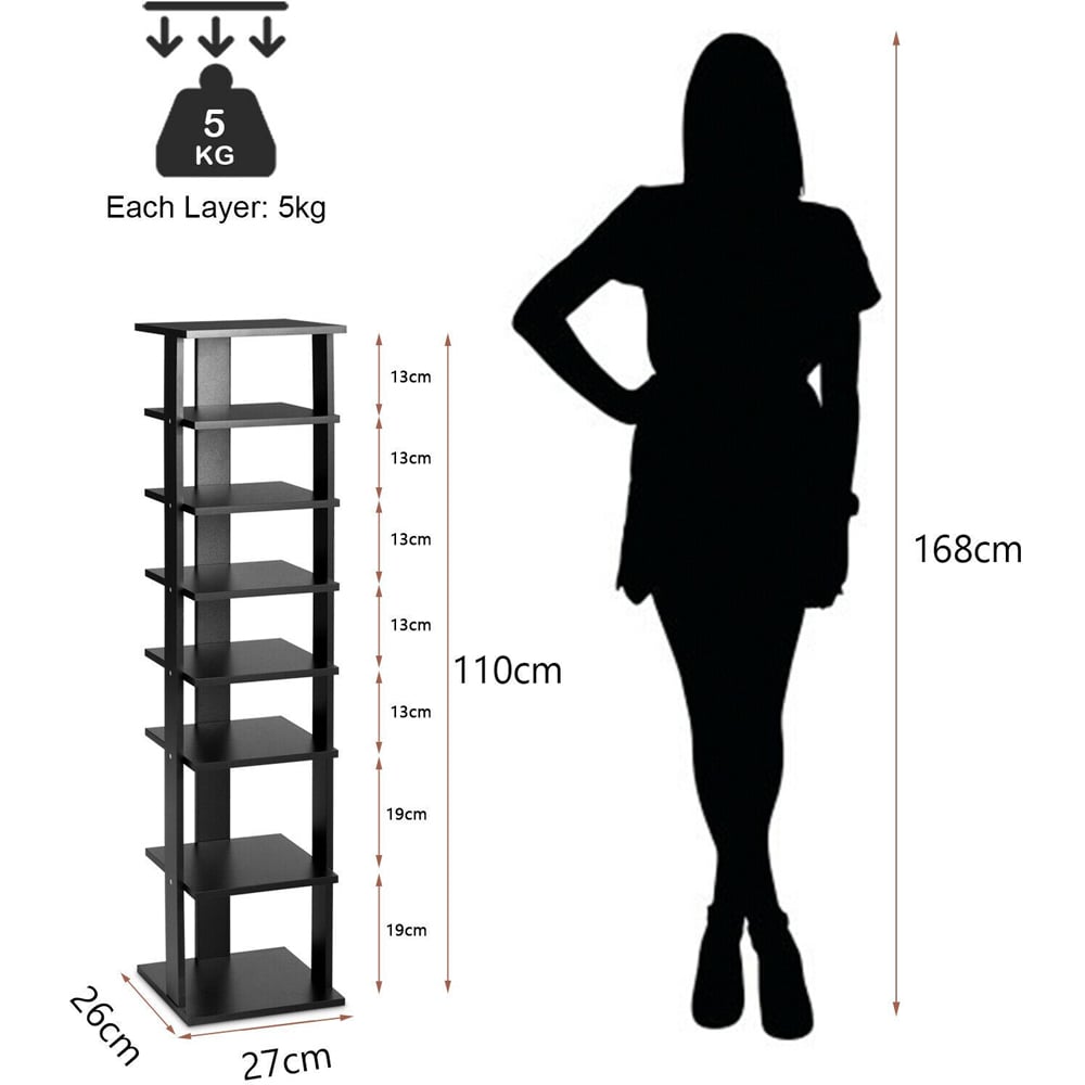 Costway 7 Shelf Black Wooden Vertical Shoe Rack Image 9