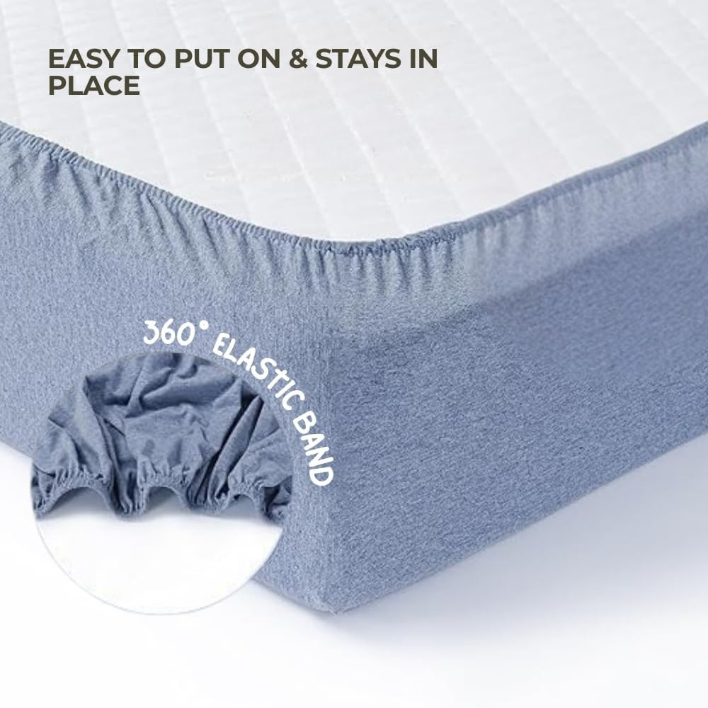 MHG Living Denim Blue and Sky Blue Jersey Cotton Fitted Cot Bed Sheet 120 x 60cm 2 Pack Image 6