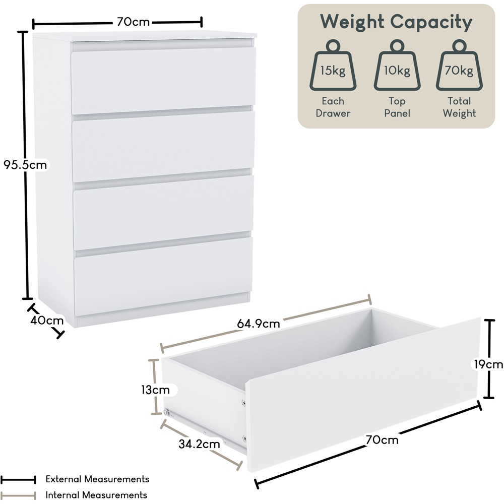 VIDA DESIGNS Denver 4 Drawer White Chest of Drawers Image 9