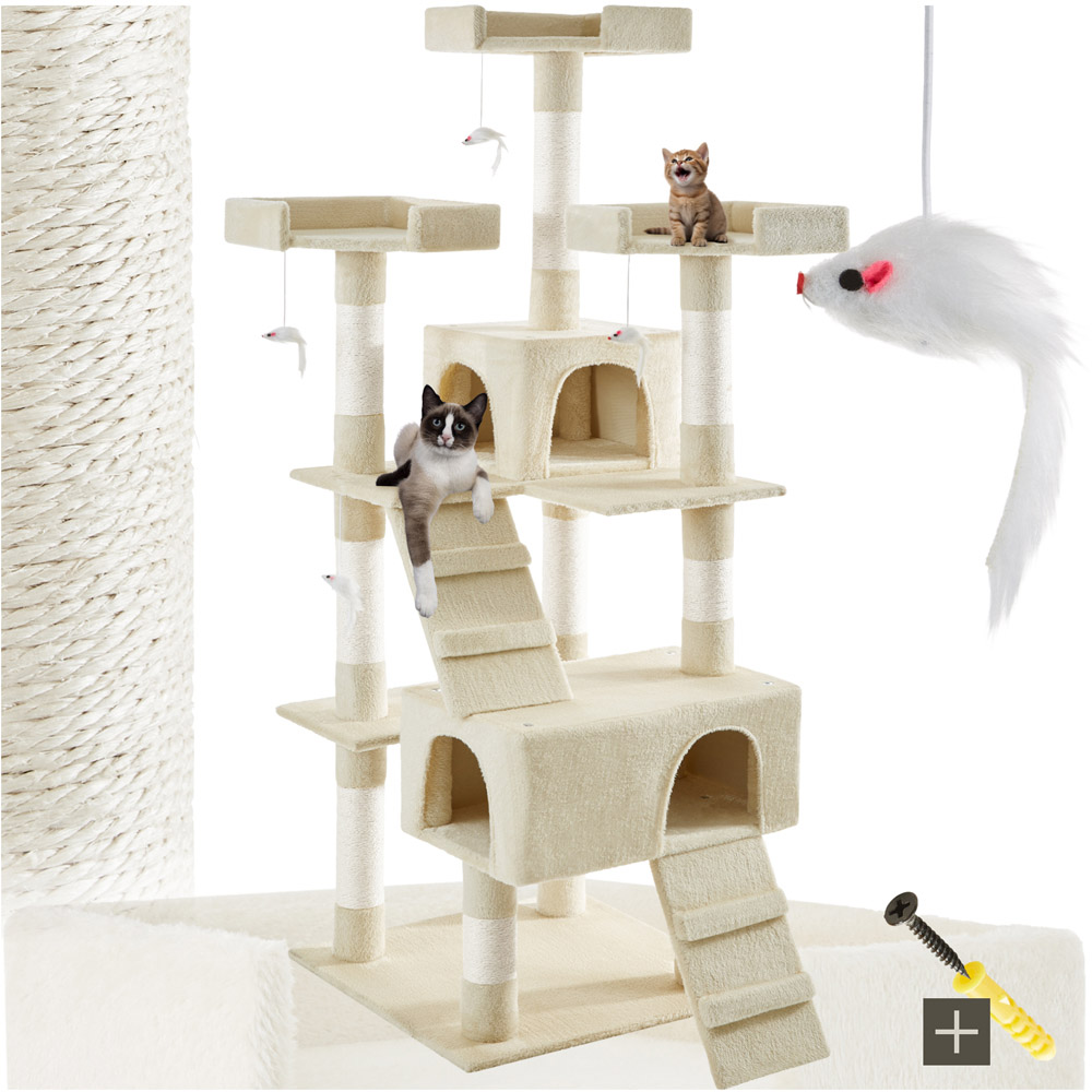tectake Barney Beige Cat Tree with Scratching Posts 170cm Image 2
