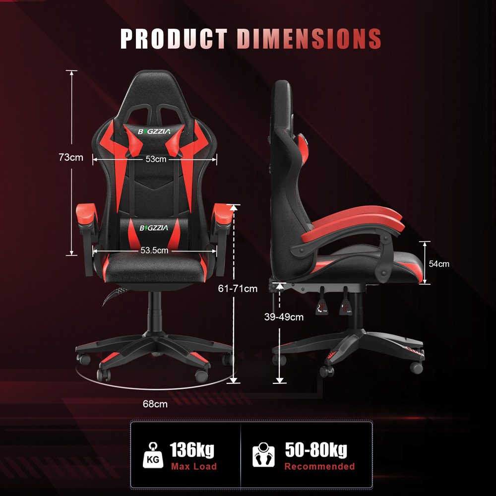 Rattrix Red Height Adjustable Lumbar Backrest Gaming Chair with Headrest and LED Light Image 3