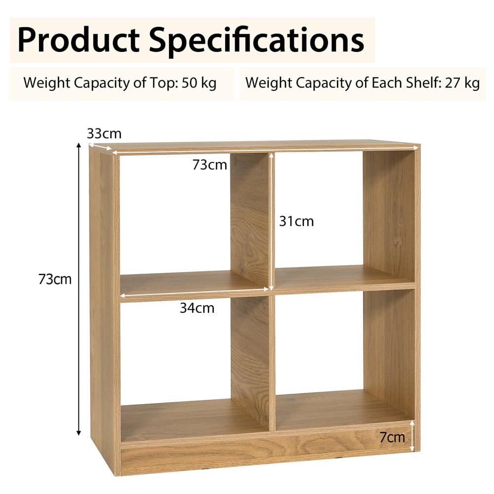 Costway 4 Cube Natural Wooden Bookshelf Image 9