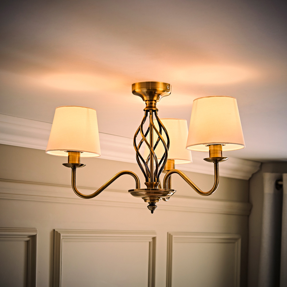 ValueLights Memphis Antique Brass Barley Twist LED Ceiling Lamp Image 6