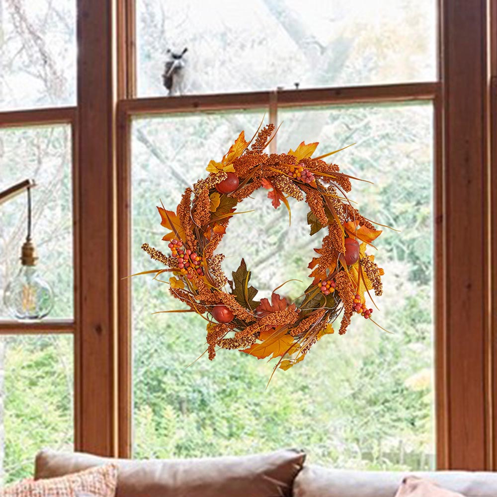 Living and Home Autumn Golden Sorghum Door Wreath with LED Lights 50cm Image 6